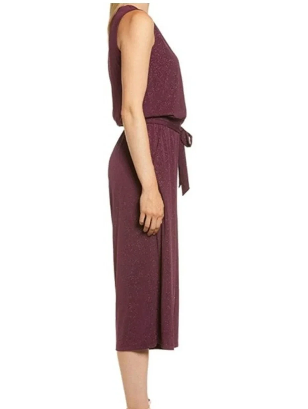 Michael Kors Glitter Sparkle Faux Wrap Belted Cropped Jumpsuit Small Mulberry